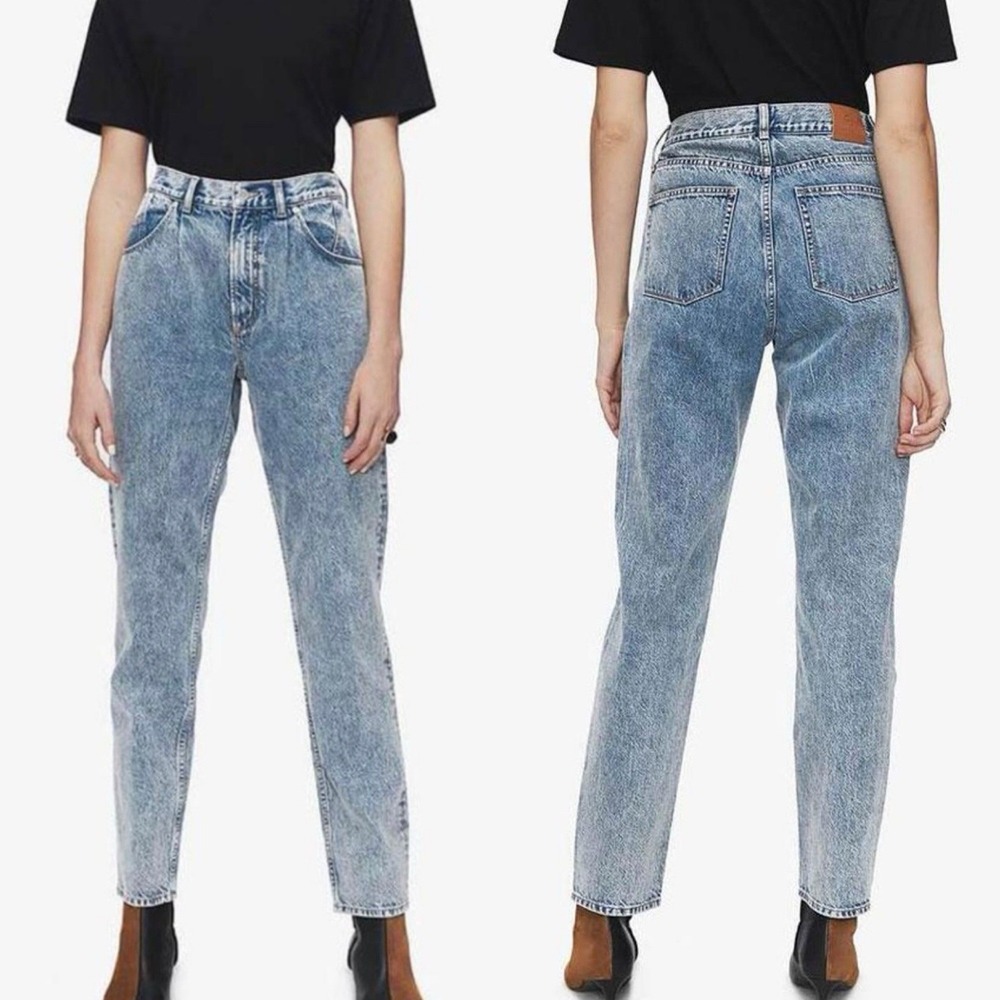 Anine Bing Florence Blue Skye High Waist Straight Leg Cotton Jeans Womens‎ Sz 24